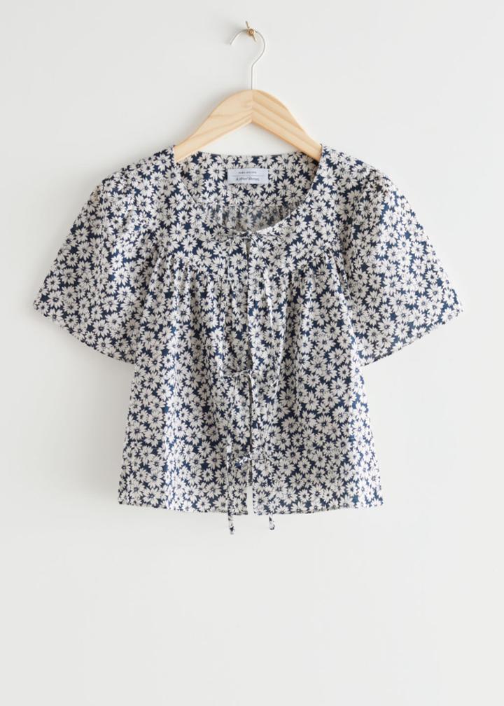 Other Stories Short Sleeve Tie Blouse - Blue