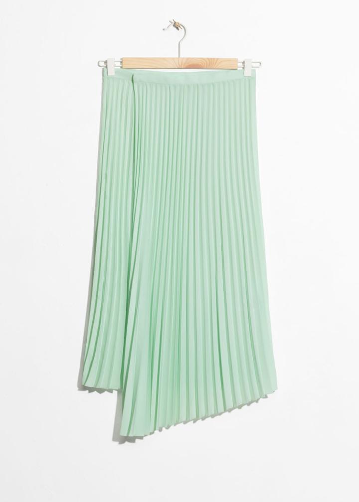 Other Stories Asymmetric Pleated Midi Skirt - Green