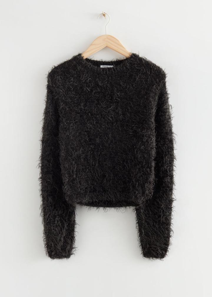 Other Stories Short Hairy Knit Jumper - Black