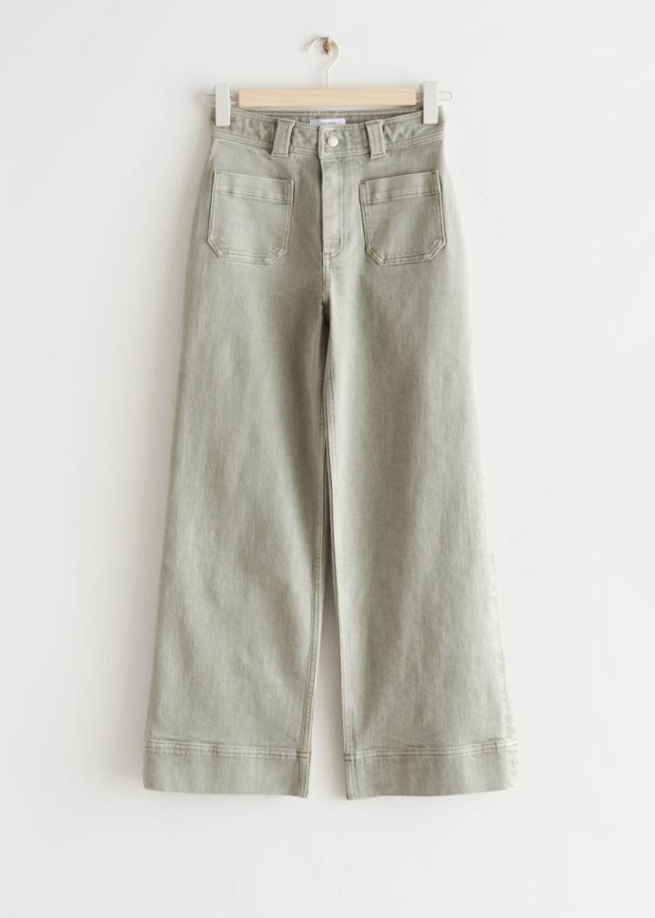 Other Stories Wide Leg Cropped Patch Pocket Jeans - Green