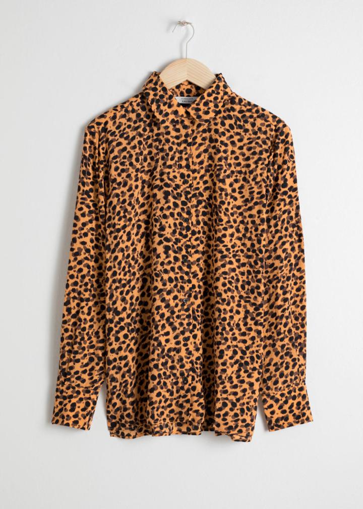 Other Stories Leopard Print Button Down Shirt - Yellow