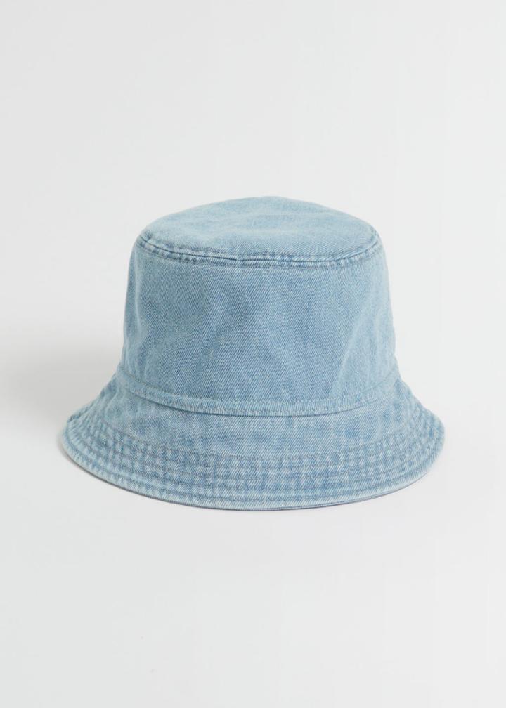Other Stories Topstitched Denim Bucket Hat - Blue