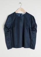 Other Stories Satin Puff Sleeve Top - Blue