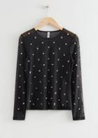 Other Stories Pearl Embellished Mesh Top - Black