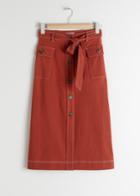 Other Stories Belted A-line Workwear Midi Skirt - Red