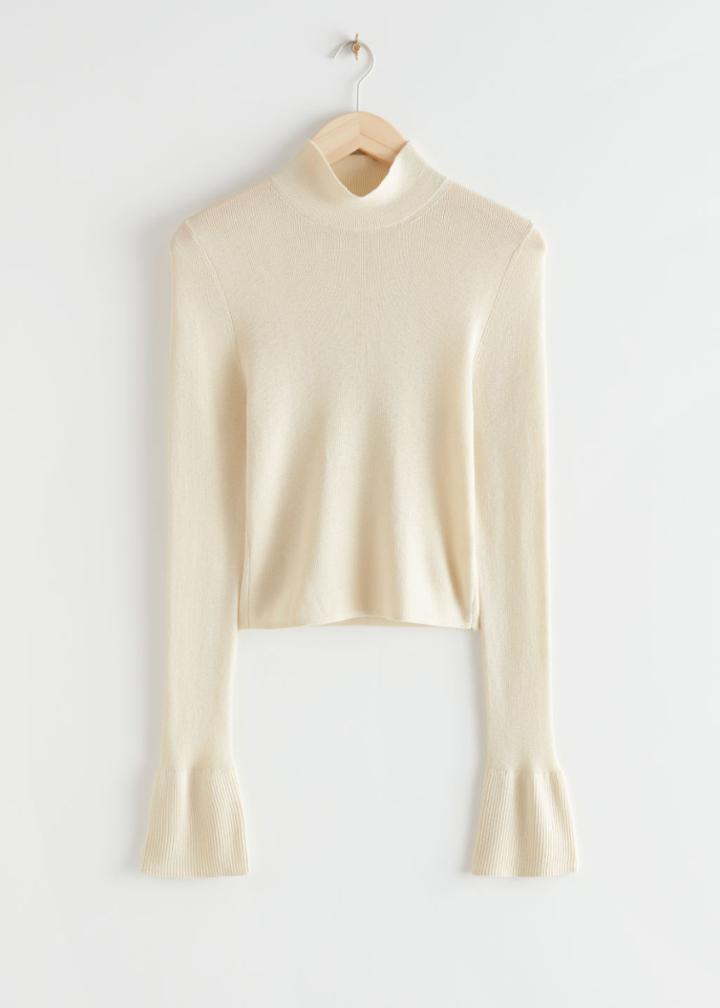 Other Stories Flare Cuff Rib Knit Top - White