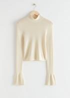 Other Stories Flare Cuff Rib Knit Top - White