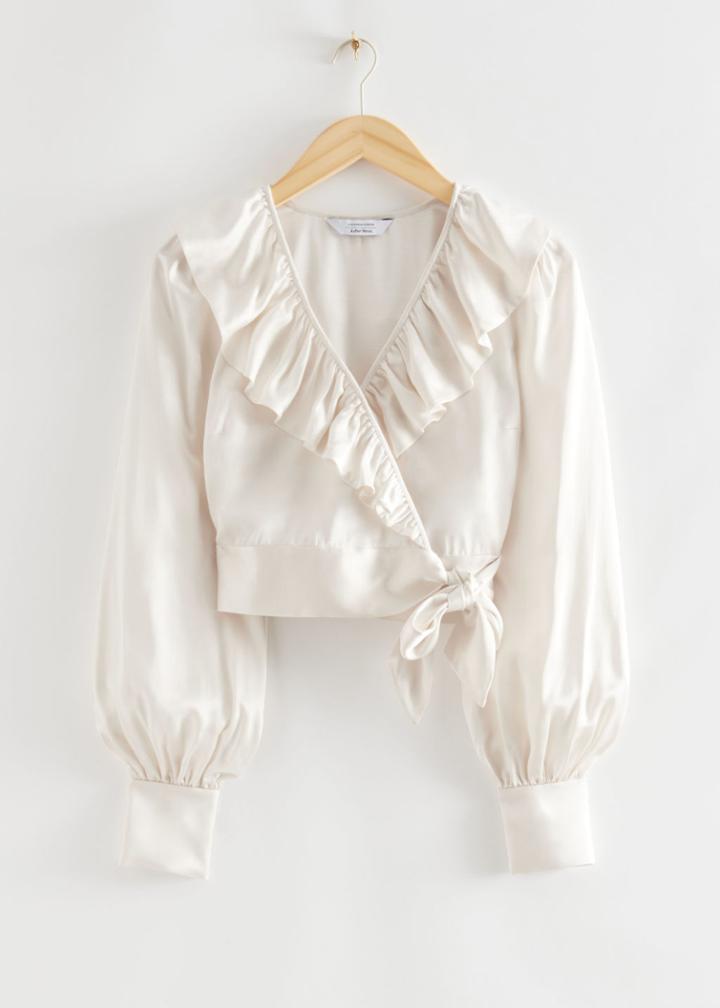 Other Stories Ruffle Neck Wrap Blouse - White