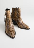 Other Stories Leather Cowboy Ankle Boots - Animal Print