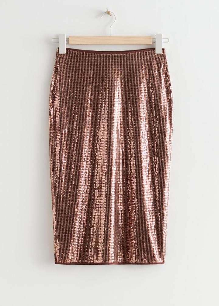 Other Stories Sequin Pencil Midi Skirt - Beige