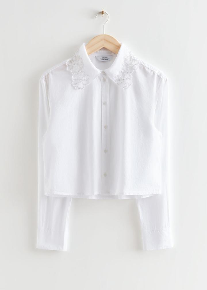 Other Stories Cropped Floral Embroidery Shirt - White