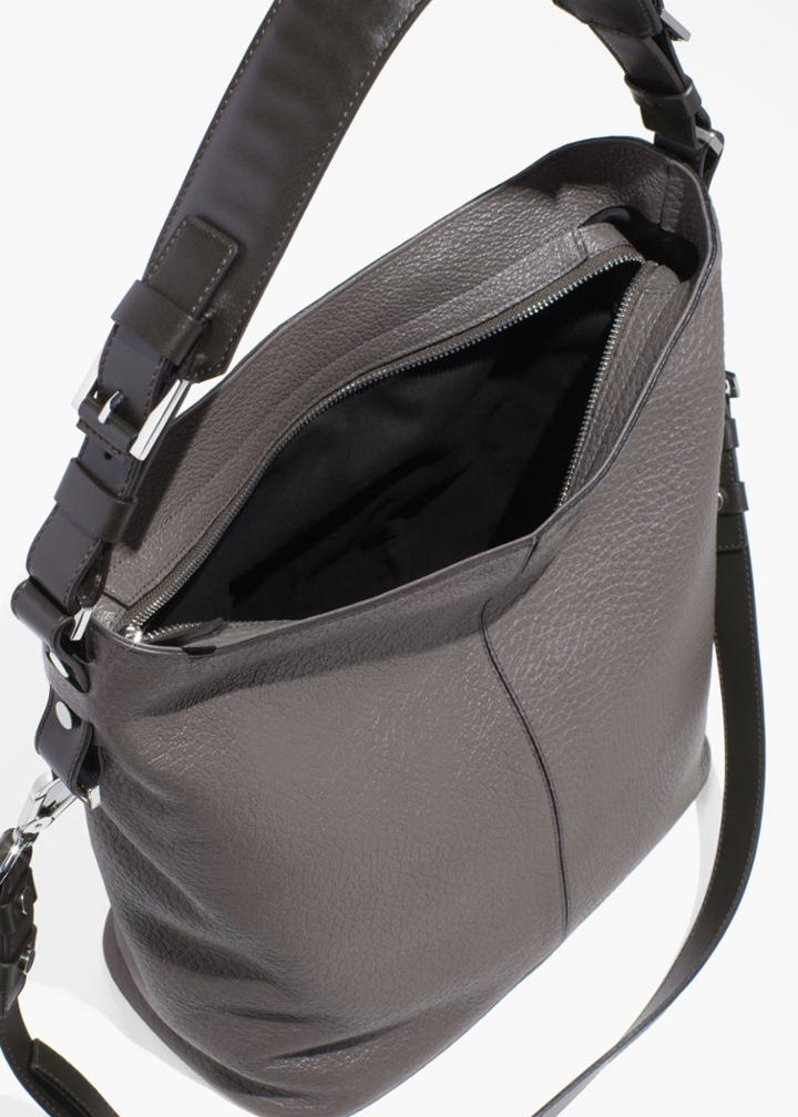 Other Stories Grain Leather Hobo - Grey