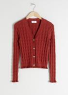 Other Stories Fitted Cotton Blend Cable Cardigan - Red