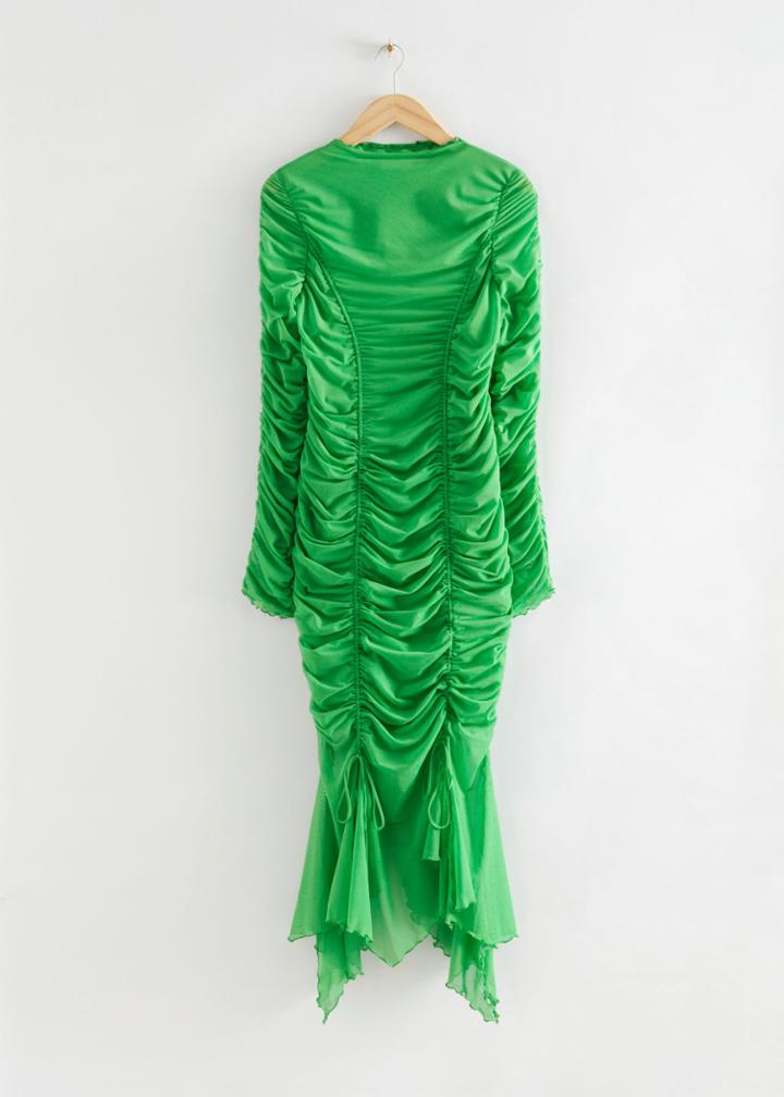 Other Stories Fitted Ruched Midi Dress - Green