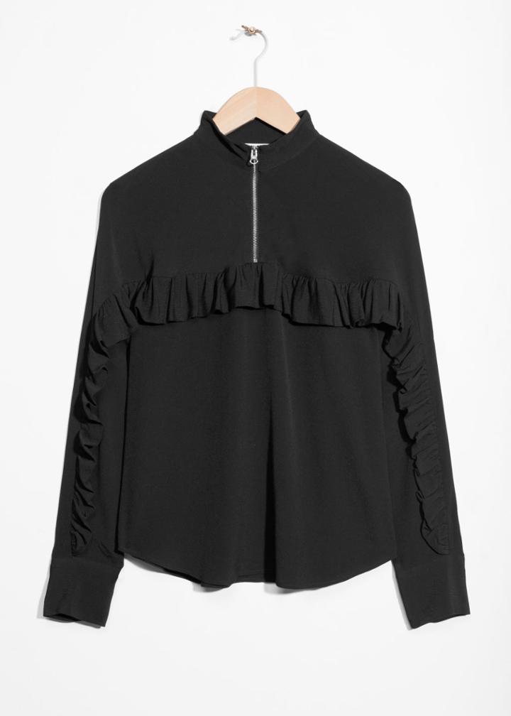 Other Stories Frill Zip Blouse - Black