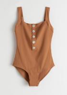 Other Stories Ribbed Button Up Swimsuit - Orange
