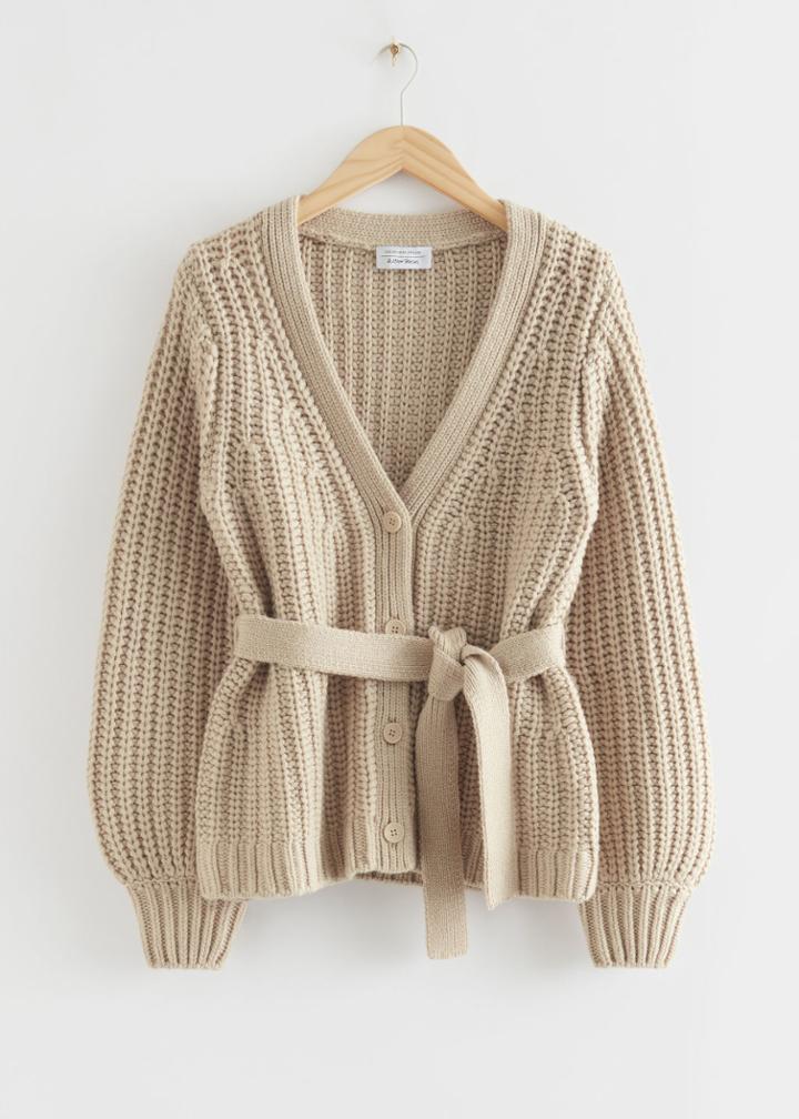 Other Stories Slim-fit Cable Knit Cardigan - Rust