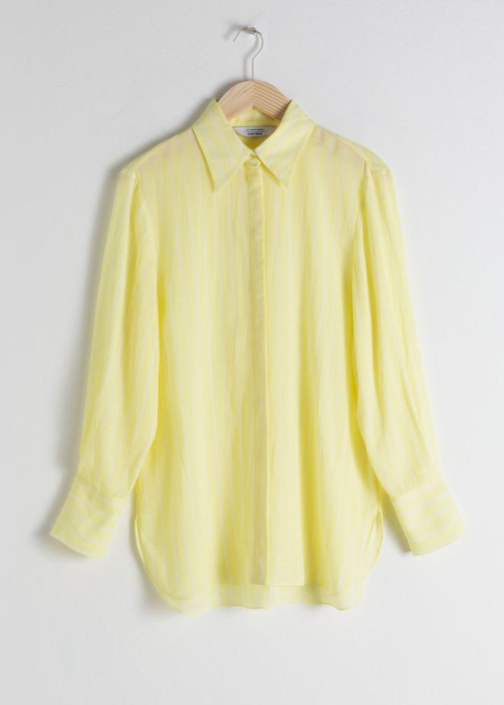 Other Stories Linen Blend Button Up Shirt - Yellow