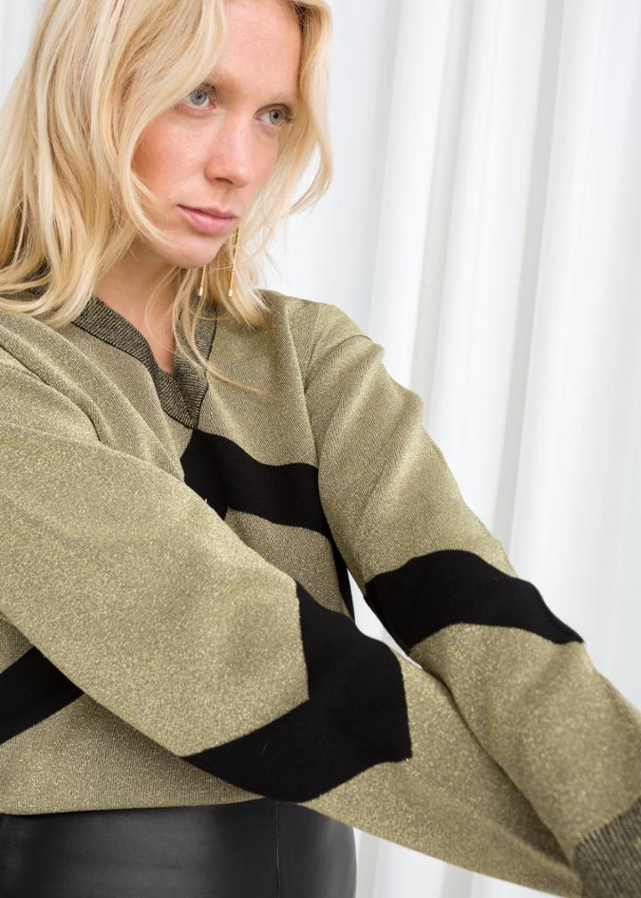 Other Stories Metallic Varsity Stripe Sweater - Black