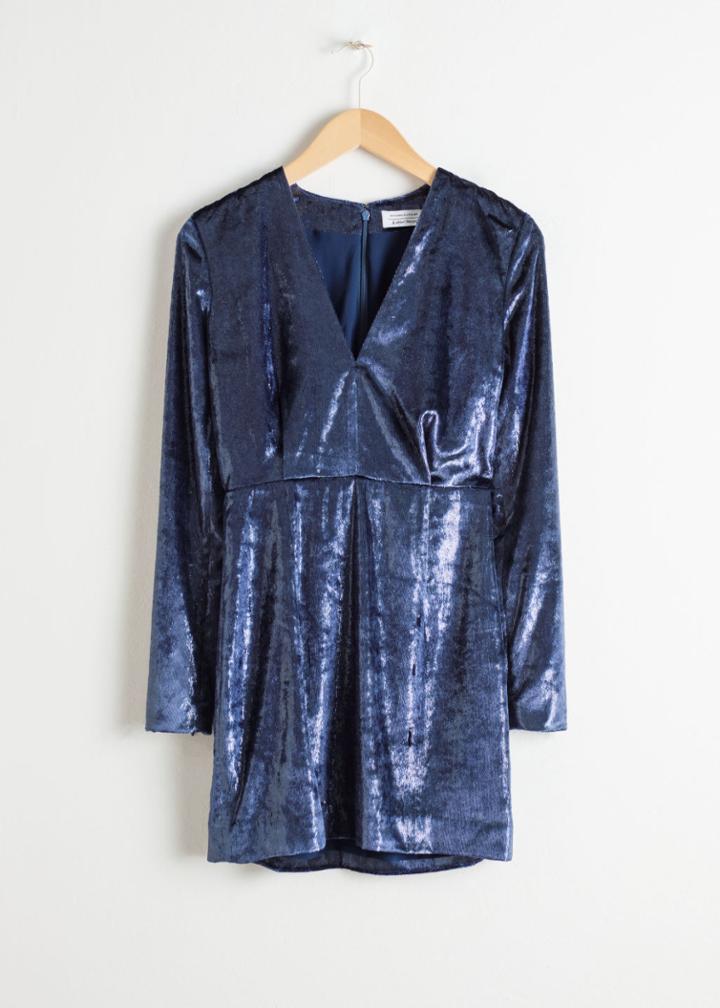 Other Stories Shimmer Velvet Mini Dress - Blue