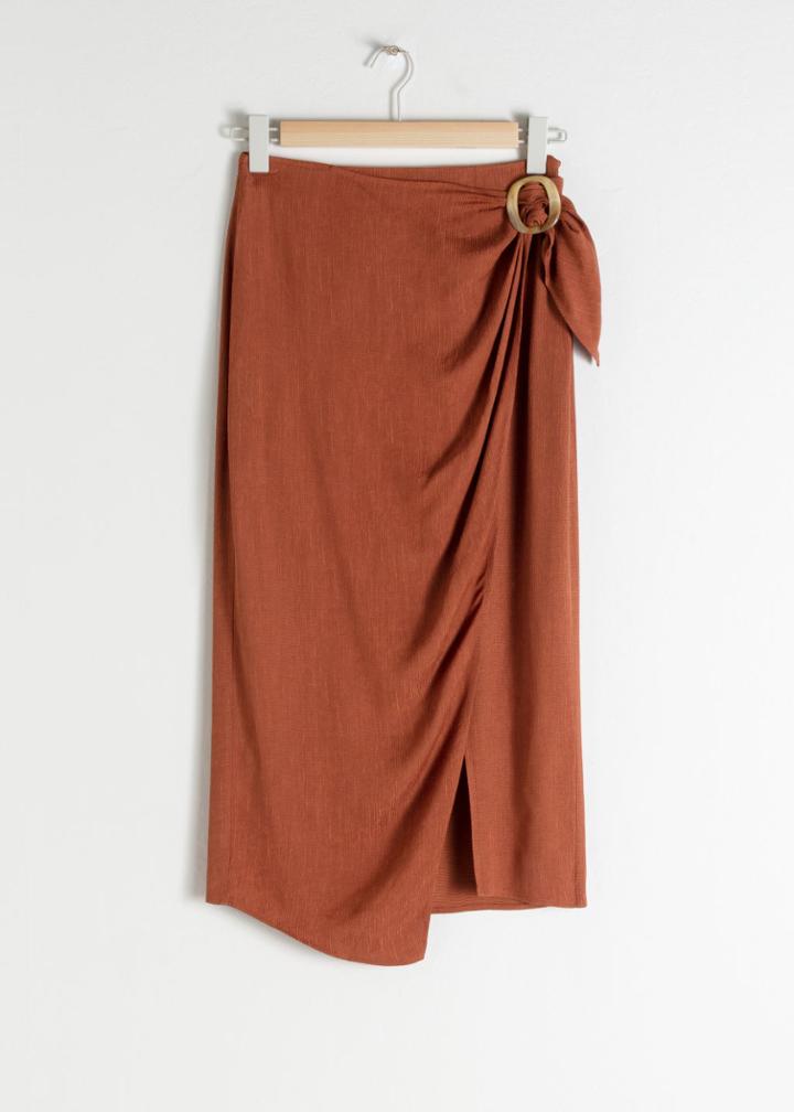 Other Stories Side Tie Wrap Midi Skirt - Orange