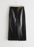 Other Stories Front Slit Leather Midi Skirt - Black
