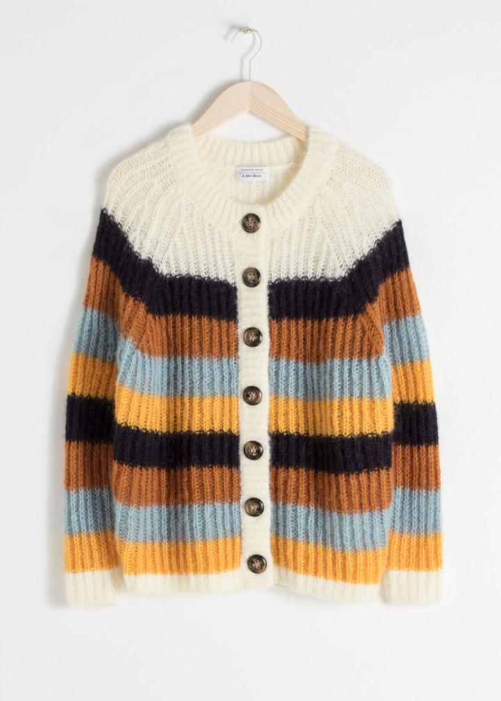 Other Stories Striped Wool Blend Cardigan - White