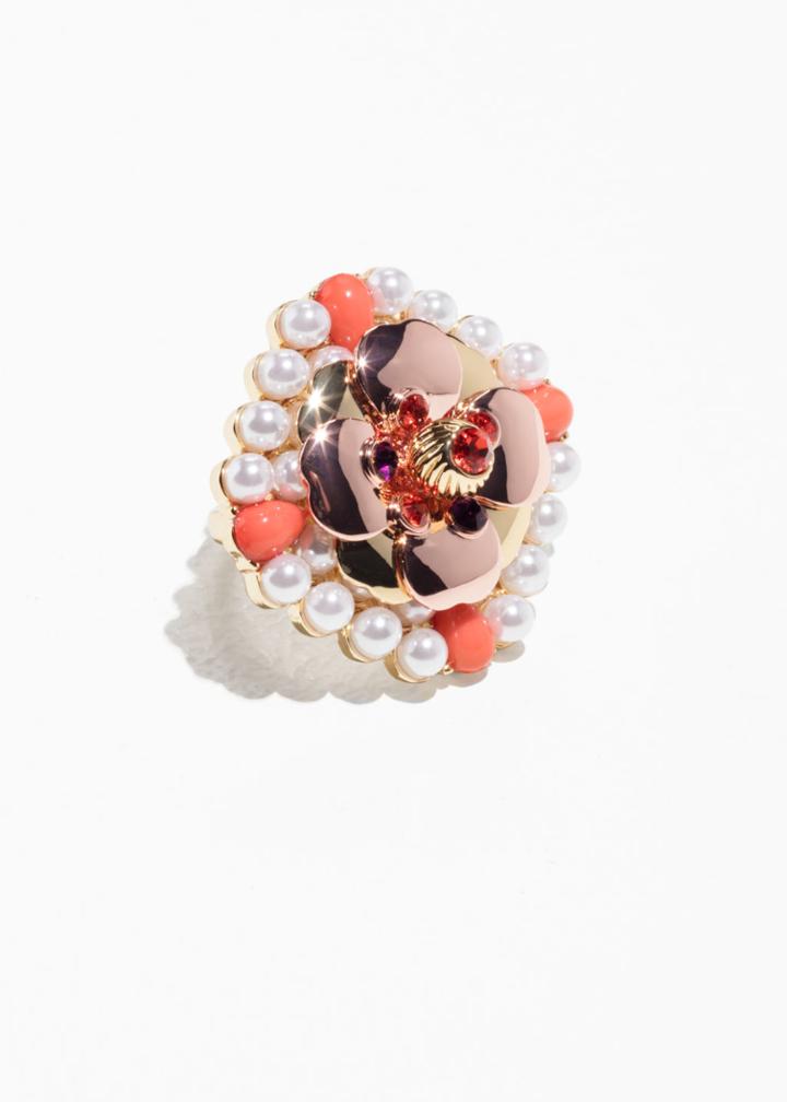 Other Stories Decorated Pearl Ring - Red