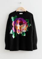 Other Stories Floral Sequin Knit Sweater - Black