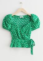 Other Stories Puff Sleeve Wrap Blouse - Green