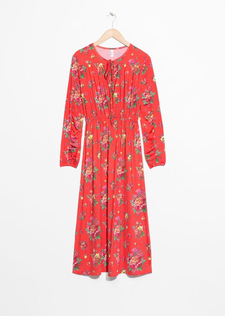 Other Stories Printed Ruched Midi Dress - Red