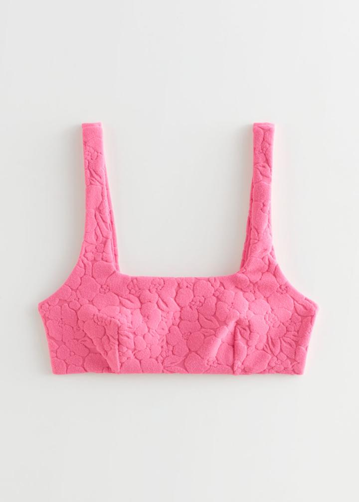 Other Stories Textured Jacquard Bikini Top - Pink