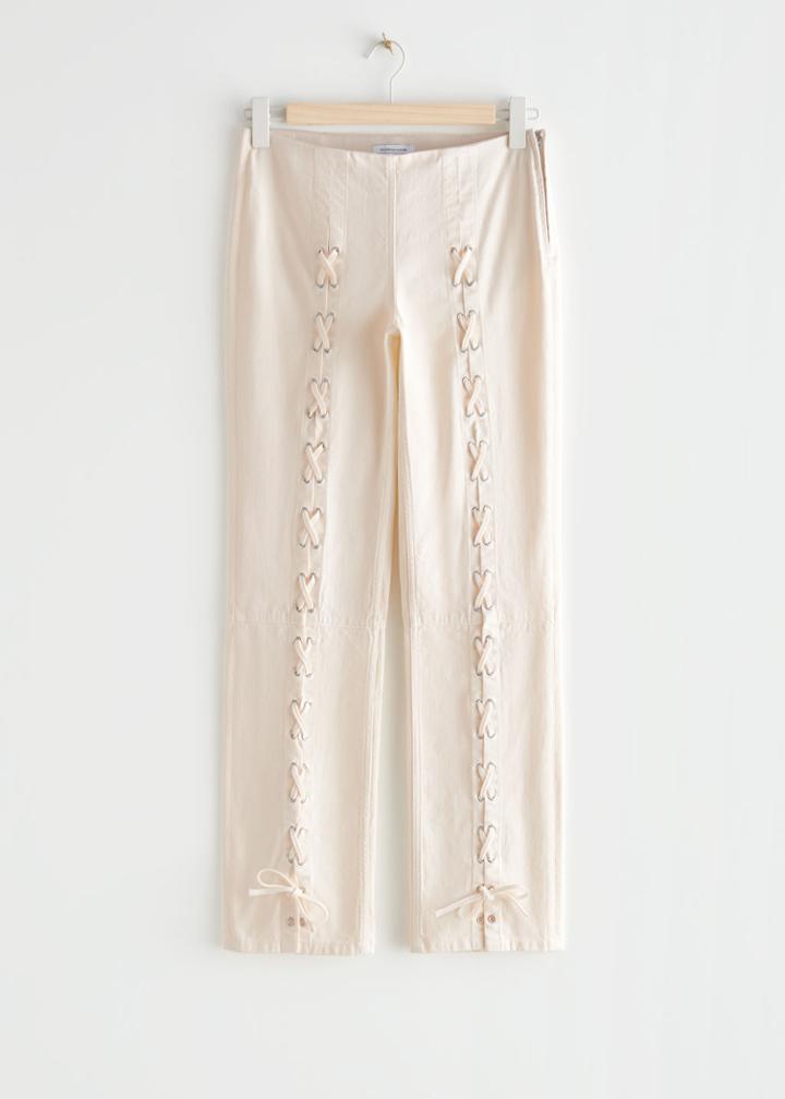 Other Stories Laced Low Waist Denim Trousers - Beige