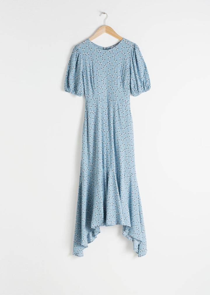 Other Stories Cotton Blend Handkerchief Midi Dress - Turquoise