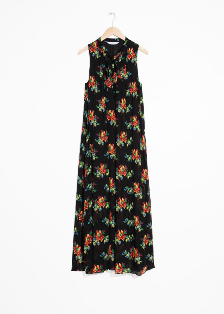 Other Stories Pussy Bow Maxi Dress - Black