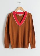 Other Stories Wool V-neck Varsity Sweater - Orange