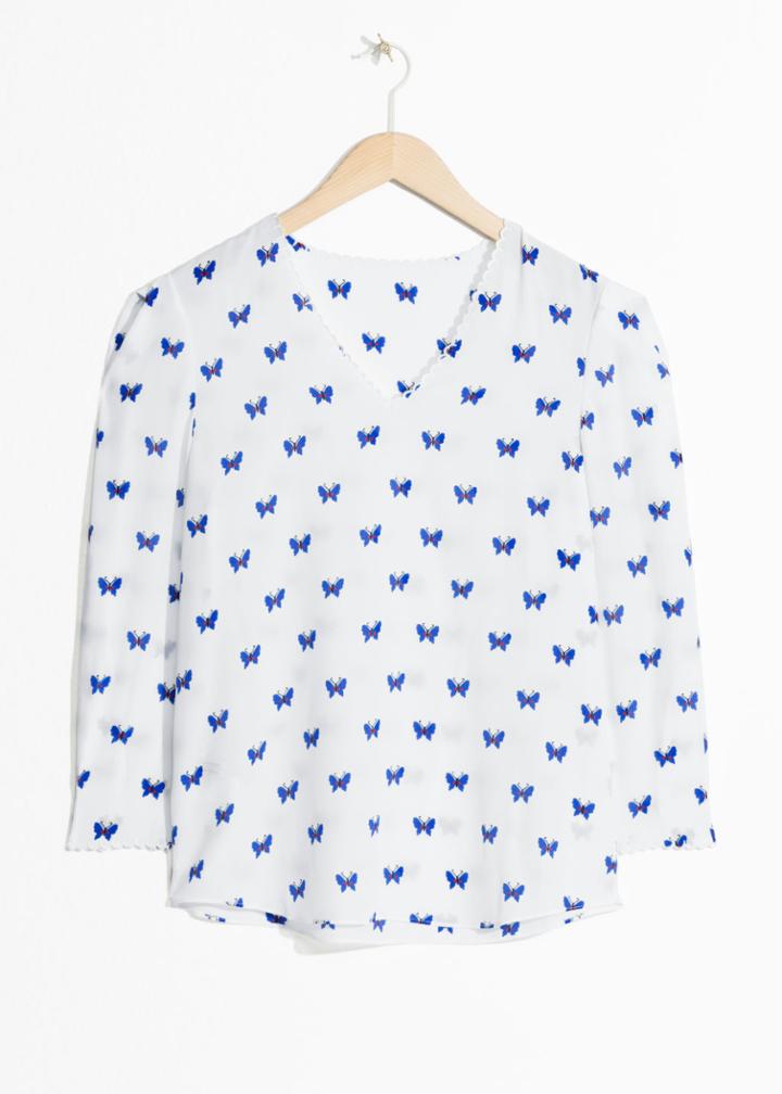 Other Stories Butterfly Print Silk Blouse - White