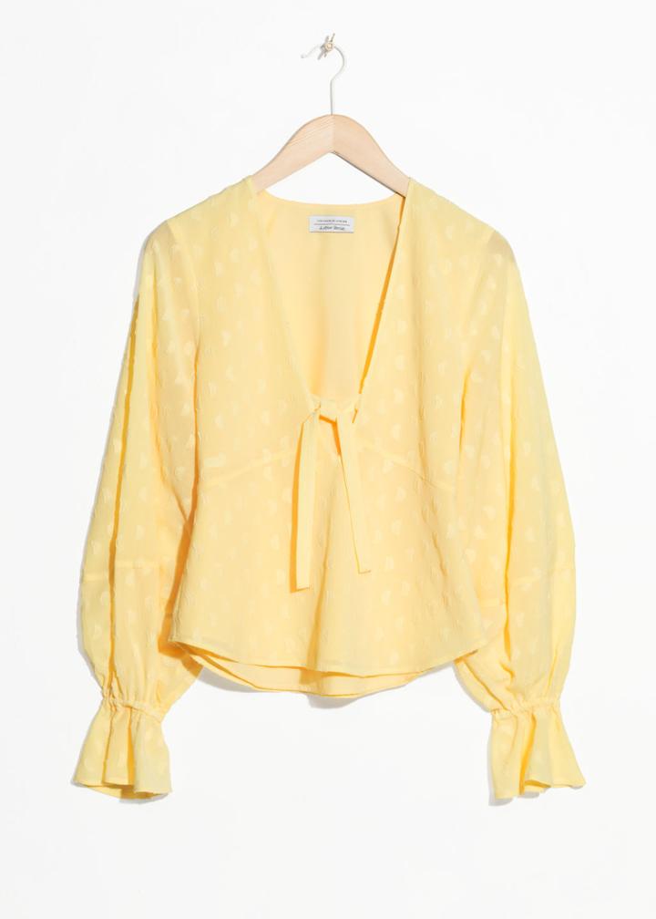 Other Stories Plunging Jacquard Blouse - Yellow