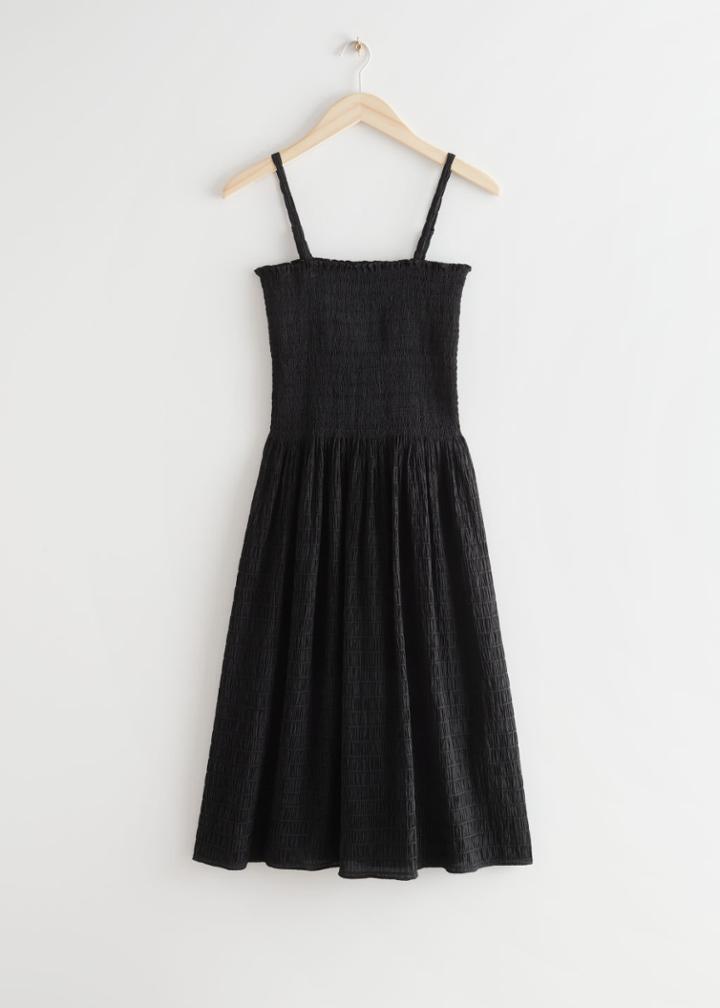 Other Stories Smocked Midi Dress - Black