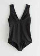 Other Stories V-neck Scallop Trim Swimsuit - Black