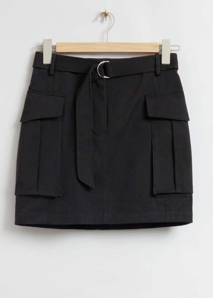 Other Stories Belted Patch Pocket Cargo Skirt - Black