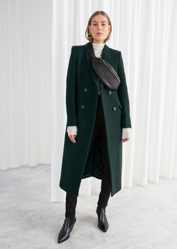 Other Stories Hourglass Double Breasted Coat - Green