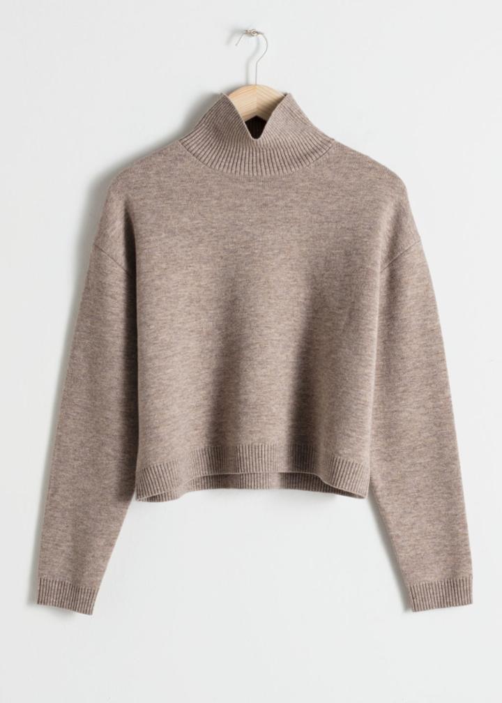 Other Stories Cropped Turtleneck Sweater - Grey