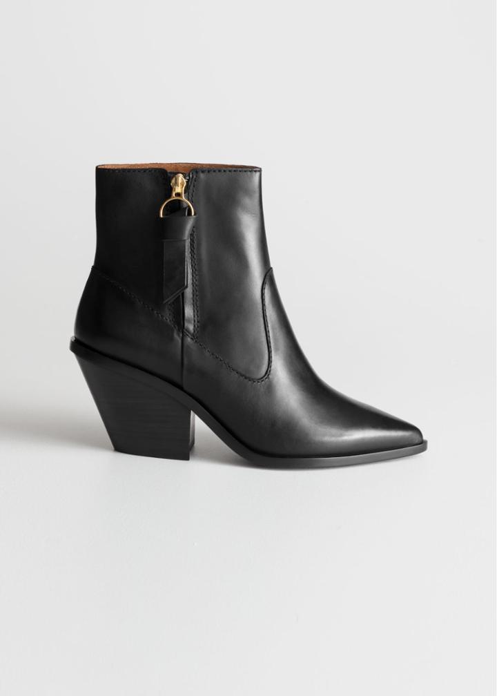 Other Stories Leather Cowboy Ankle Boots - Black