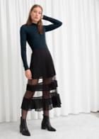 Other Stories Pleated Mesh Stripe Midi Skirt - Black