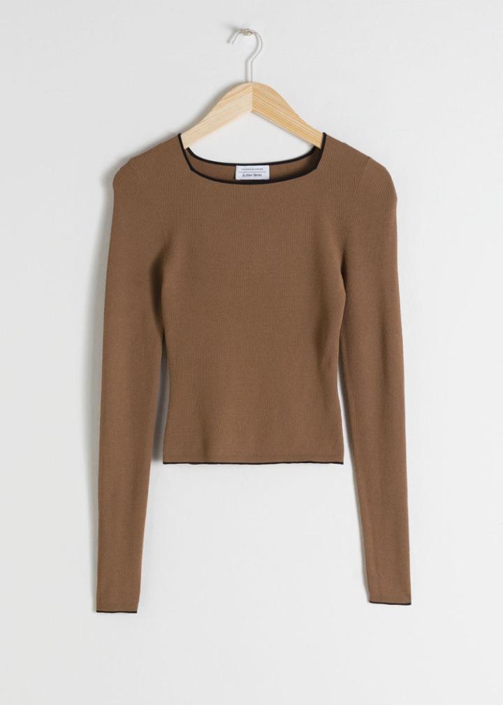 Other Stories Fitted Square Neck Micro Knit Top - Beige