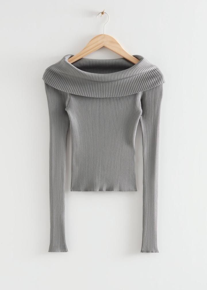 Other Stories Off Shoulder Knit Sweater - Grey