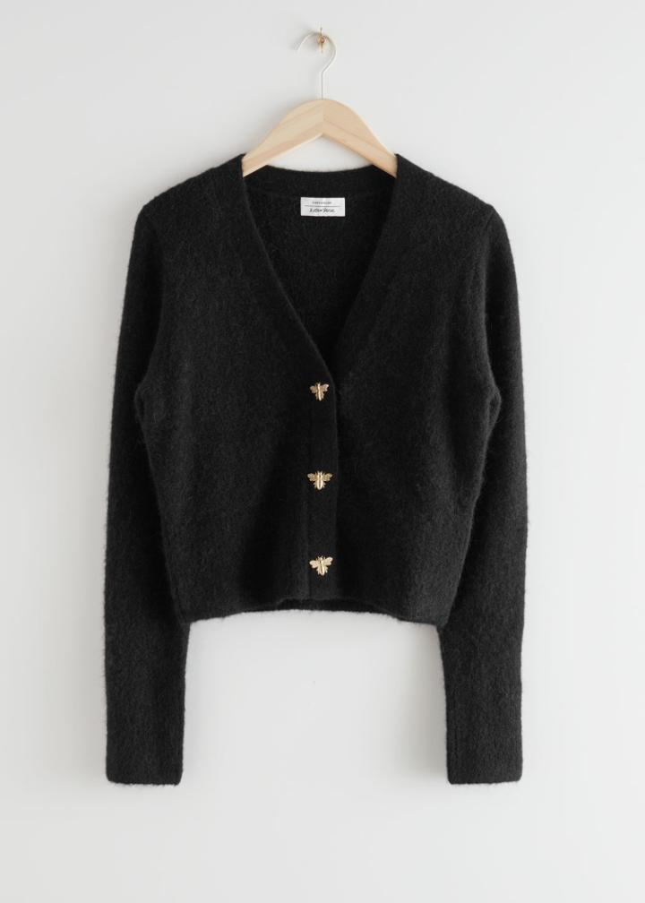 Other Stories Bee Button Alpaca Blend Cardigan - Black