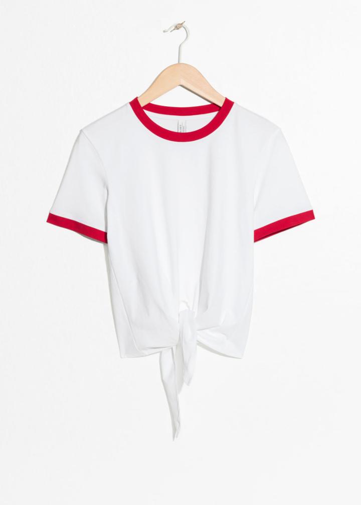 Other Stories Tie Up Ringer Tee - White