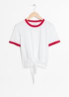 Other Stories Tie Up Ringer Tee - White